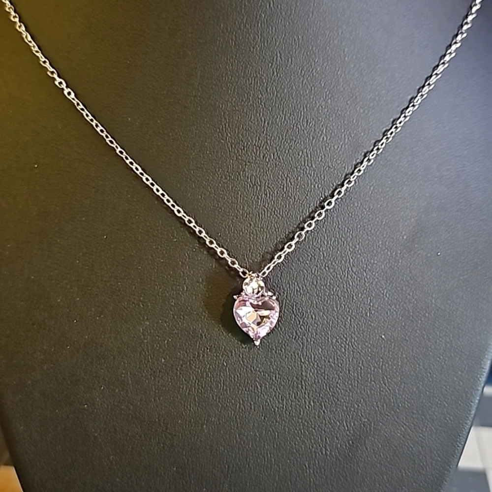 Purple heart pendant 17" necklace 2" extender, & matching stud earrings